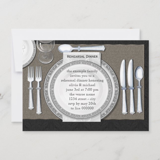 Convite Elegant Black Rehearsal Dinner Invitations (Frente)