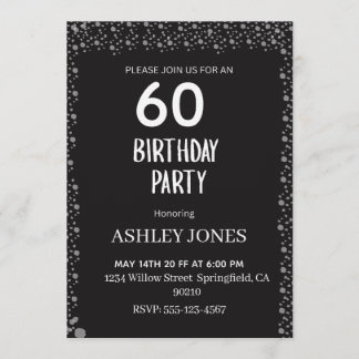 Convite Elegant Black Script Silver Birthday Invitation