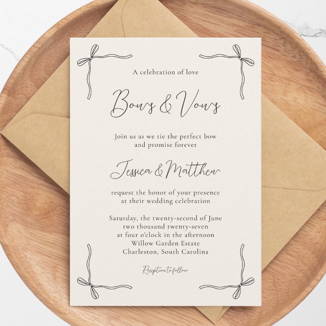 Convite Elegant Black Script Simple Coquette Bow Wedding I (Elegant Black Script Simple Coquette Bow Wedding I Invitation)