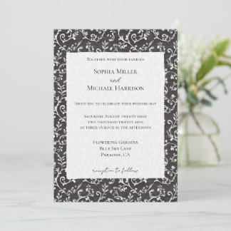 Convite Elegant Black White Abstract Wedding