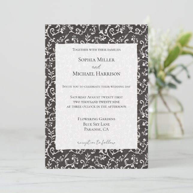 Convite Elegant Black White Abstract Wedding (Em pé/Frente)