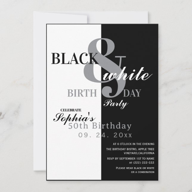 Convite Elegant Black & White Birthday Party (Frente)
