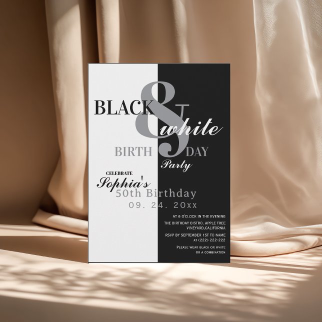 Convite Elegant Black & White Birthday Party (Criador carregado)