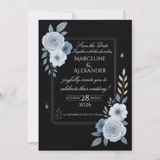 Convite Elegant Black & White Floral Wedding Invitation