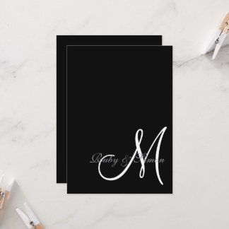 Convite Elegant Black White Initial Wedding 