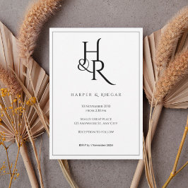 Convite Elegant Black & White Monogram Wedding Invitation
