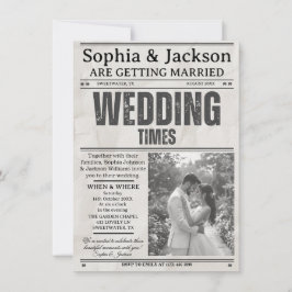 Convite Elegant Black & White Photos Wedding Newspaper    