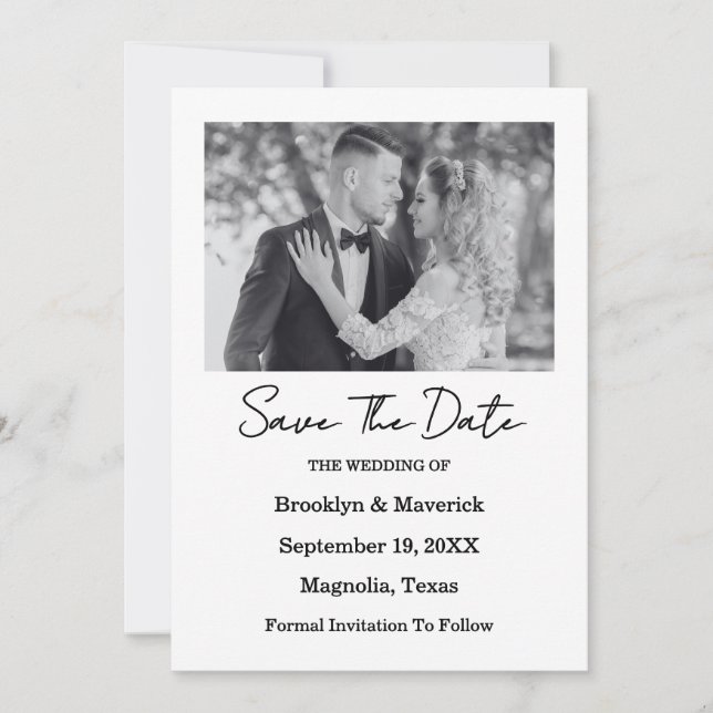 Convite Elegant Black & White Save The Date Photo Card (Frente)
