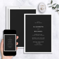 Elegant Black & White Typography Wedding Invitatio