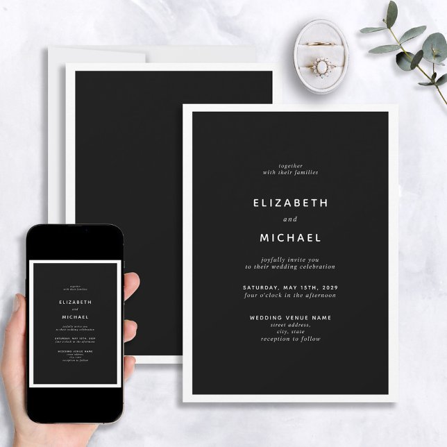 Convite Elegant Black & White Typography Wedding Invitatio (Criador carregado)