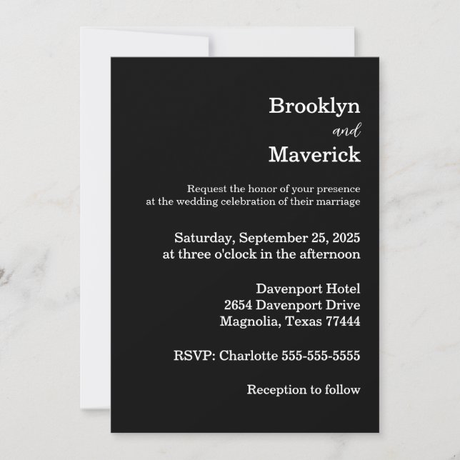 Convite Elegant Black & White Wedding (Frente)