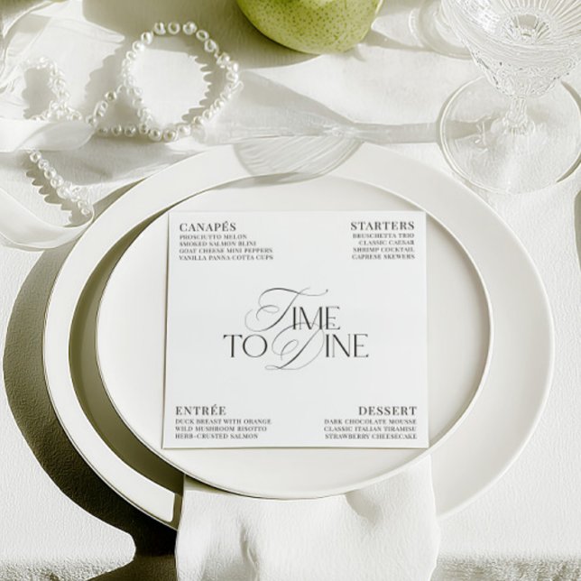 Convite Elegant Black & White Wedding Dinner Menu Card (Elegant Black & White Wedding Dinner Menu Card)