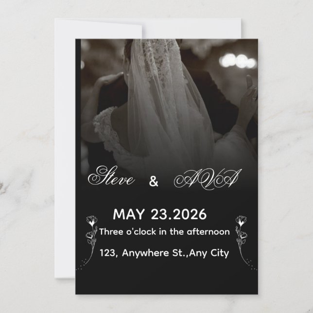 Convite Elegant Black & White Wedding Invitation (Frente)