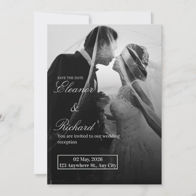 Convite Elegant Black & White Wedding Invitation  (Frente)