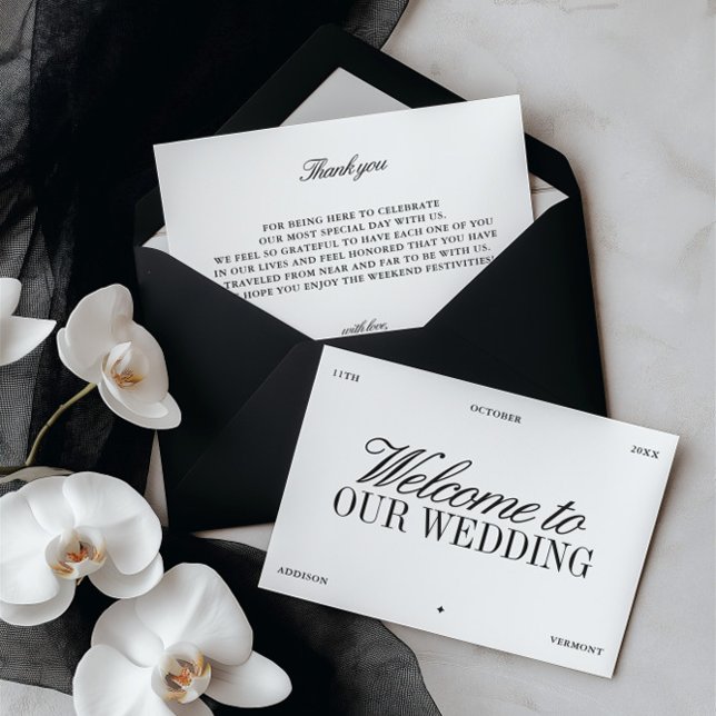 Convite Elegant Black & White Wedding Welcome Card (Elegant Black & White Wedding Welcome Card)