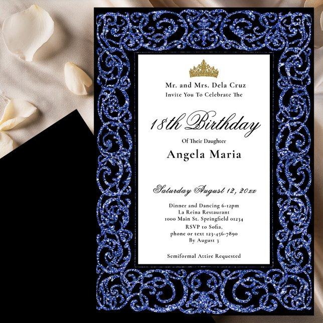 Convite Elegant Blue 18th Birthday Debut (Criador carregado)