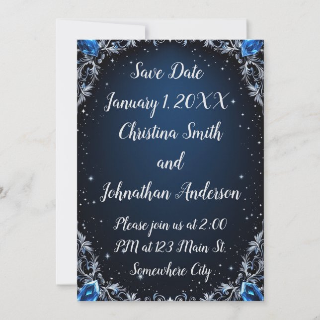 Convite Elegant Blue and Crystal Design Wedding Invitation (Frente)