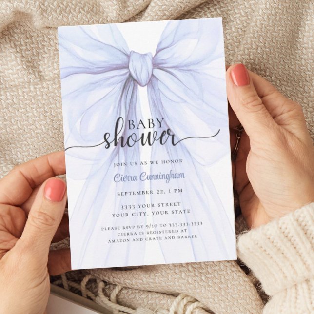 Convite Elegant Blue Bow Boy Baby Shower Invitation (Criador carregado)