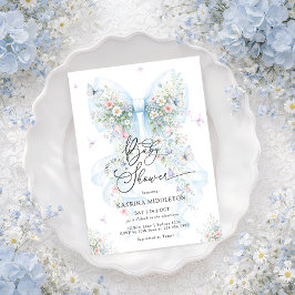 Convite Elegant Blue Bow Wildflower Baby Shower