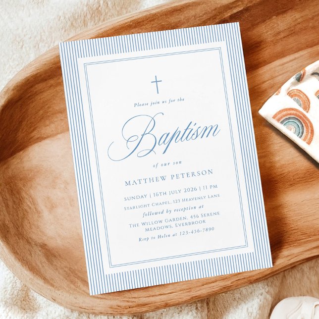 Convite Elegant Blue Calligraphy Baptism (Criador carregado)