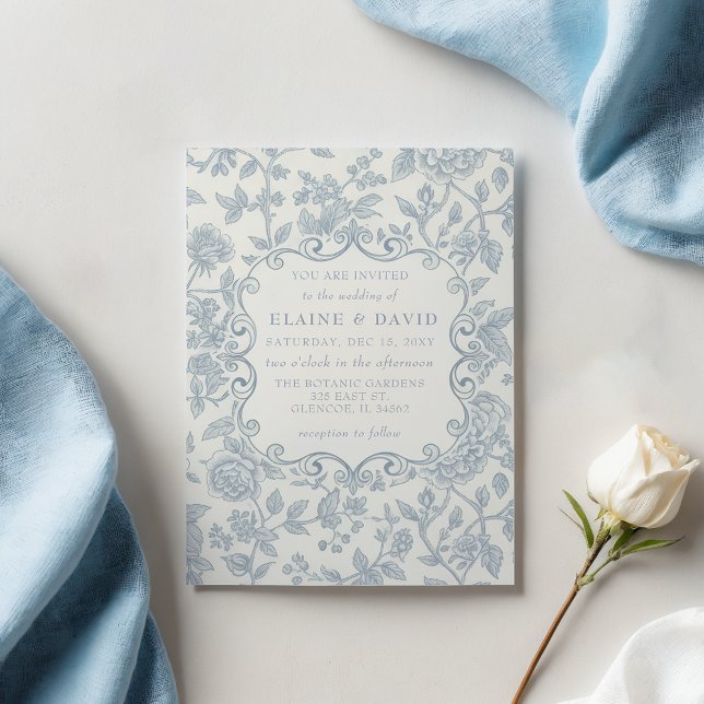 Convite Elegant Blue Chinoiserie Floral Botanical Wedding (Criador carregado)