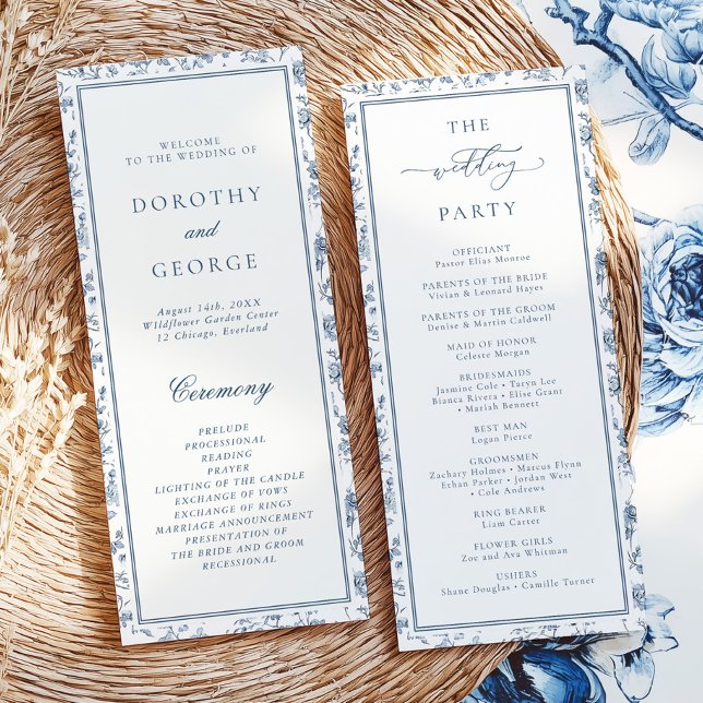 Convite Elegant Blue Chinoiserie Wedding Program (Criador carregado)