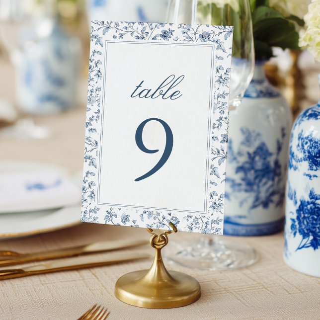Convite Elegant Blue Chinoiserie Wedding Table Number (Criador carregado)