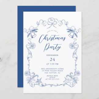 Convite Elegant Blue Christmas Party Invitation