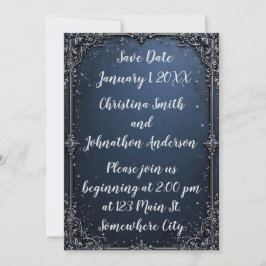 Convite Elegant Blue Design Wedding Invitation
