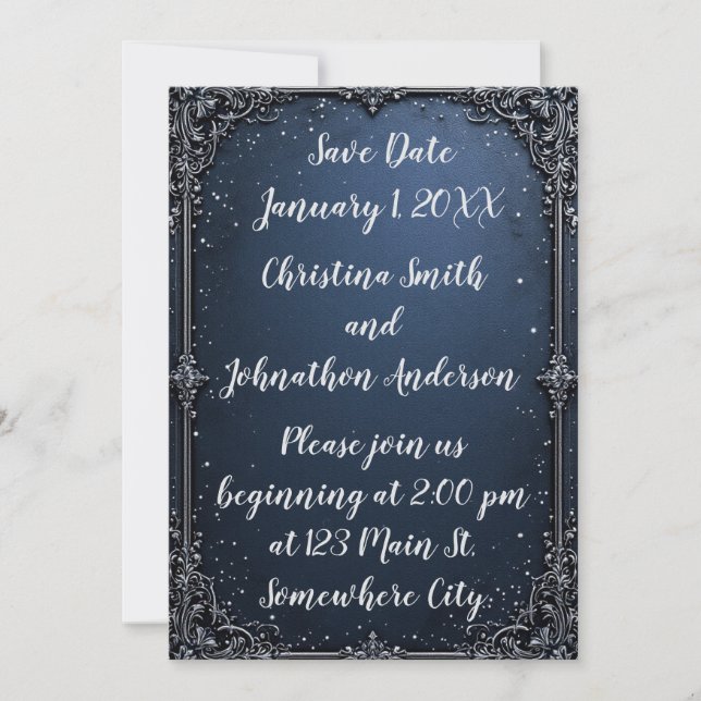 Convite Elegant Blue Design Wedding Invitation (Frente)
