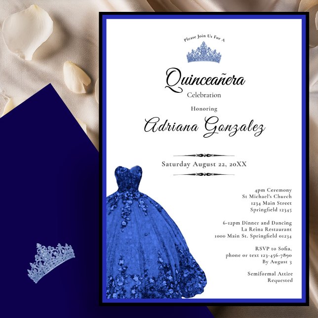 Convite Elegant blue dress 15th birthday Quinceanera (Criador carregado)