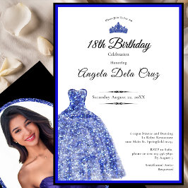 Convite Elegant blue dress 18th birthday debut