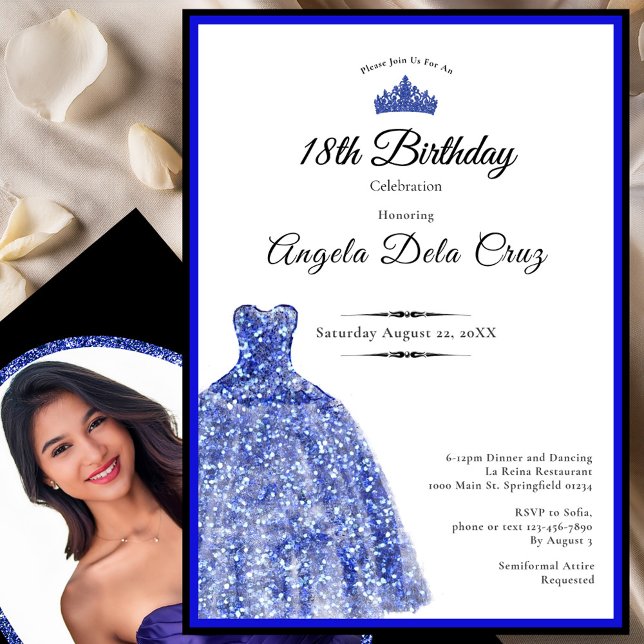 Convite Elegant blue dress 18th birthday debut (Criador carregado)