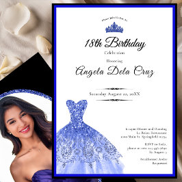 Convite Elegant blue dress 18th birthday debut