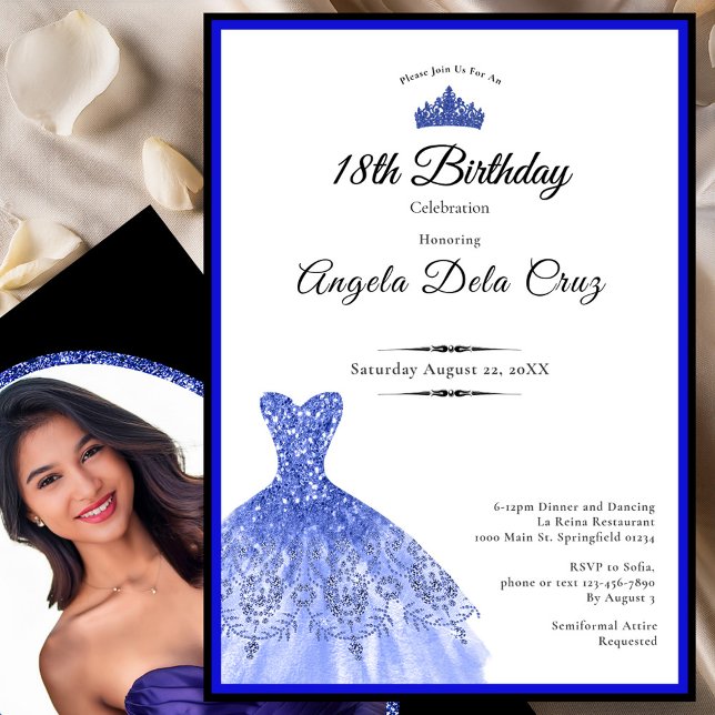 Convite Elegant blue dress 18th birthday debut (Criador carregado)