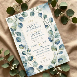 Convite Elegant Blue Eucalyptus Watercolor Botanical