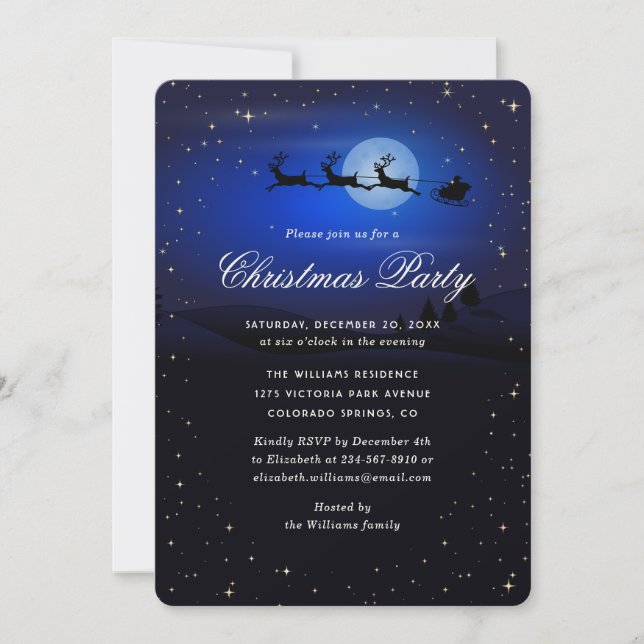 Convite Elegant Blue Festive Christmas Party (Frente)