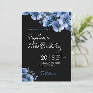 Convite Elegant Blue Floral 27th Birthday Party Invitation