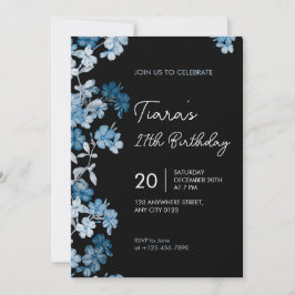Convite Elegant Blue Floral 27th Birthday Party Invitation