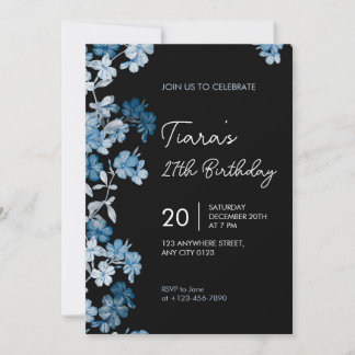 Convite Elegant Blue Floral 27th Birthday Party Invitation