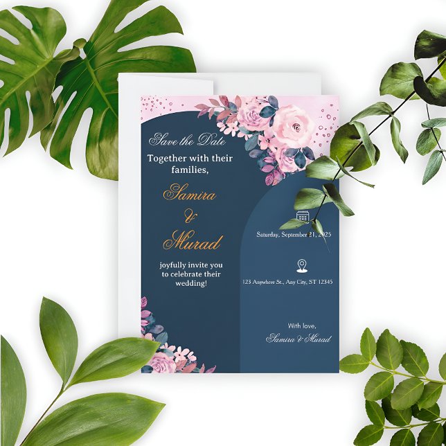 Convite Elegant Blue Floral Boho Wedding Invitation  (Criador carregado)