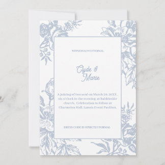 Convite Elegant Blue Floral Formal Wedding Invitation |