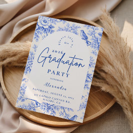 Convite Elegant Blue Floral Graduation Party