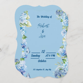 Convite Elegant Blue Floral Wedding