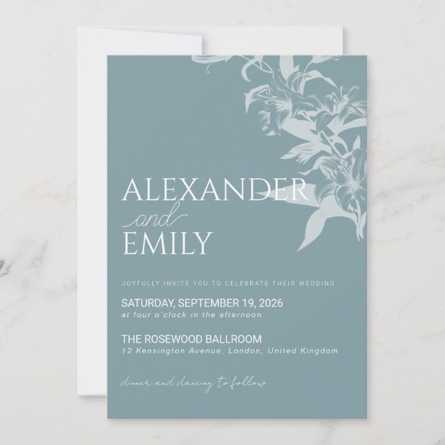Convite Elegant Blue Floral Wedding Invitation (Frente)
