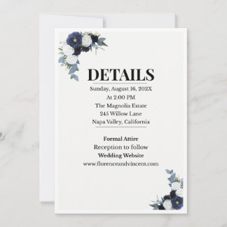 Convite Elegant Blue Floral Wedding Invitation