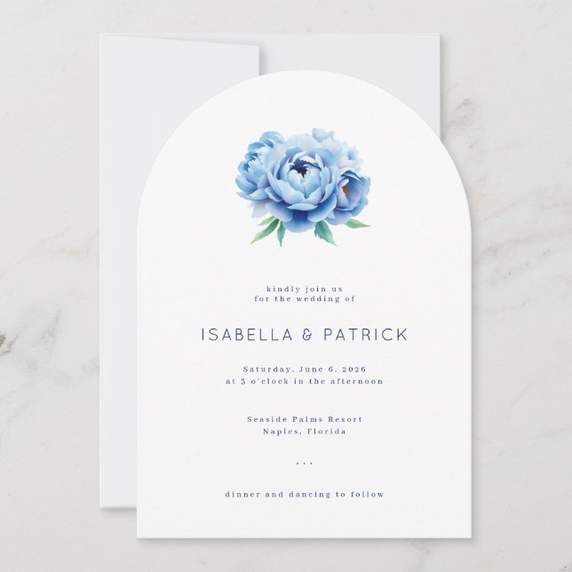 Convite Elegant Blue Floral Wedding Invitation (Frente)