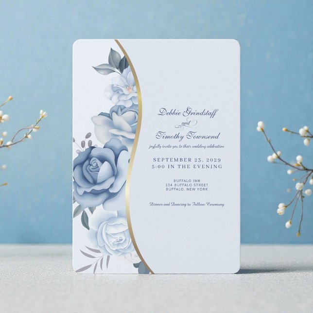 Convite Elegant Blue Floral Wedding Invitation  (Criador carregado)