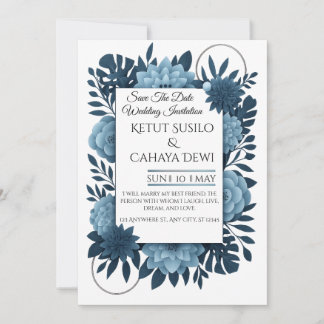 Convite  Elegant Blue Floral Wedding Invitation Template  