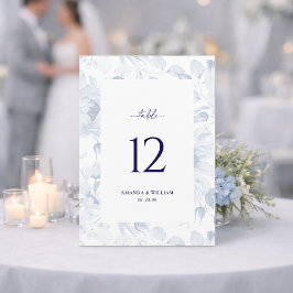 Convite Elegant Blue Floral Wedding Table Number Card
